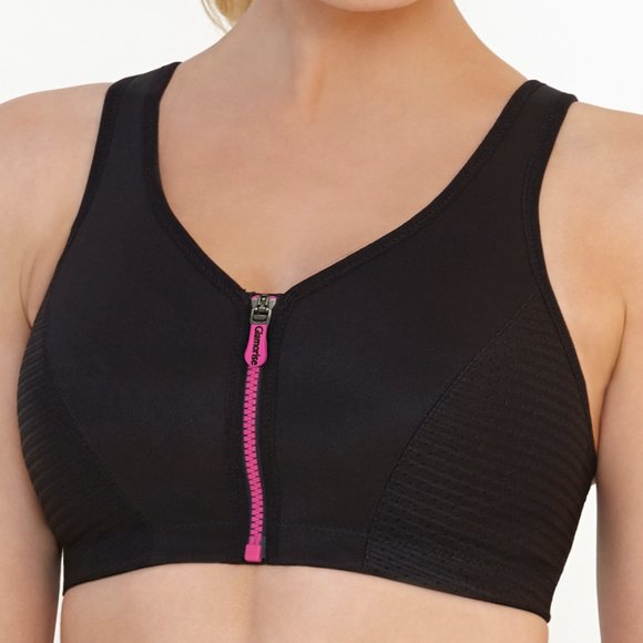 Glamorise SPORT Bra 40B (HIGH-IMPACT) Wicks! (RACERBACK) T-Back Zip-Up Black NEW - Picture 4 of 16
